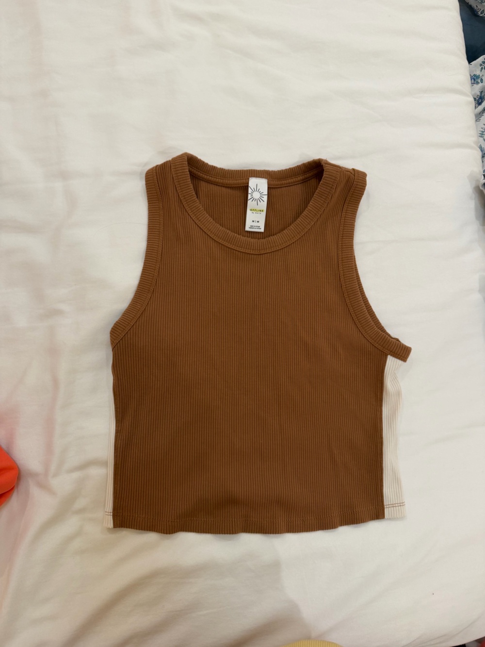 aerie Ribbed Scoop Tank in Warm Caramel